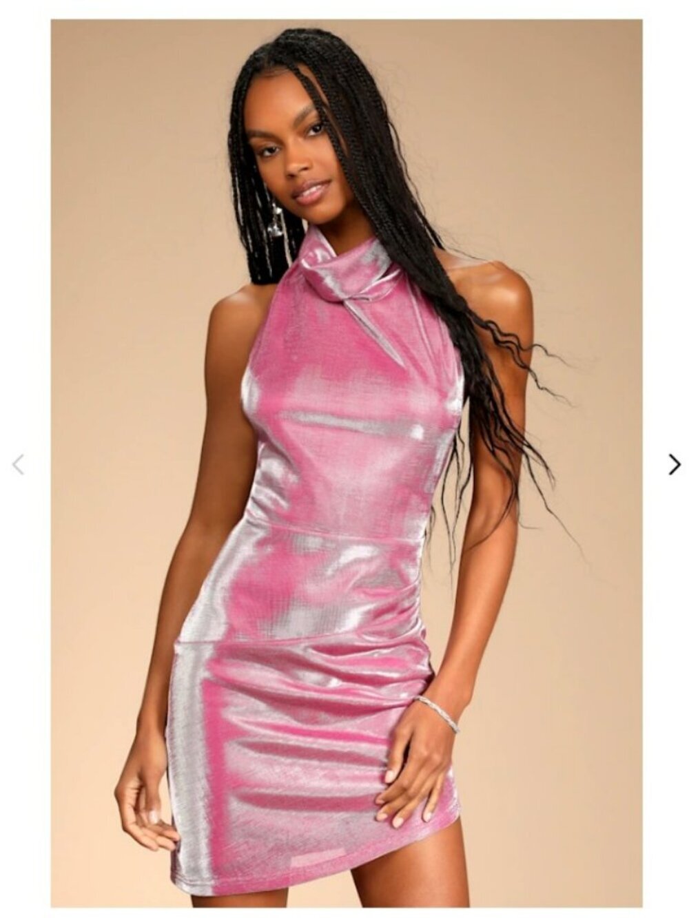 Lulus Always a Stunner Shiny Pink Cowl Neck Asymmetrical Mini Dress - Size XS